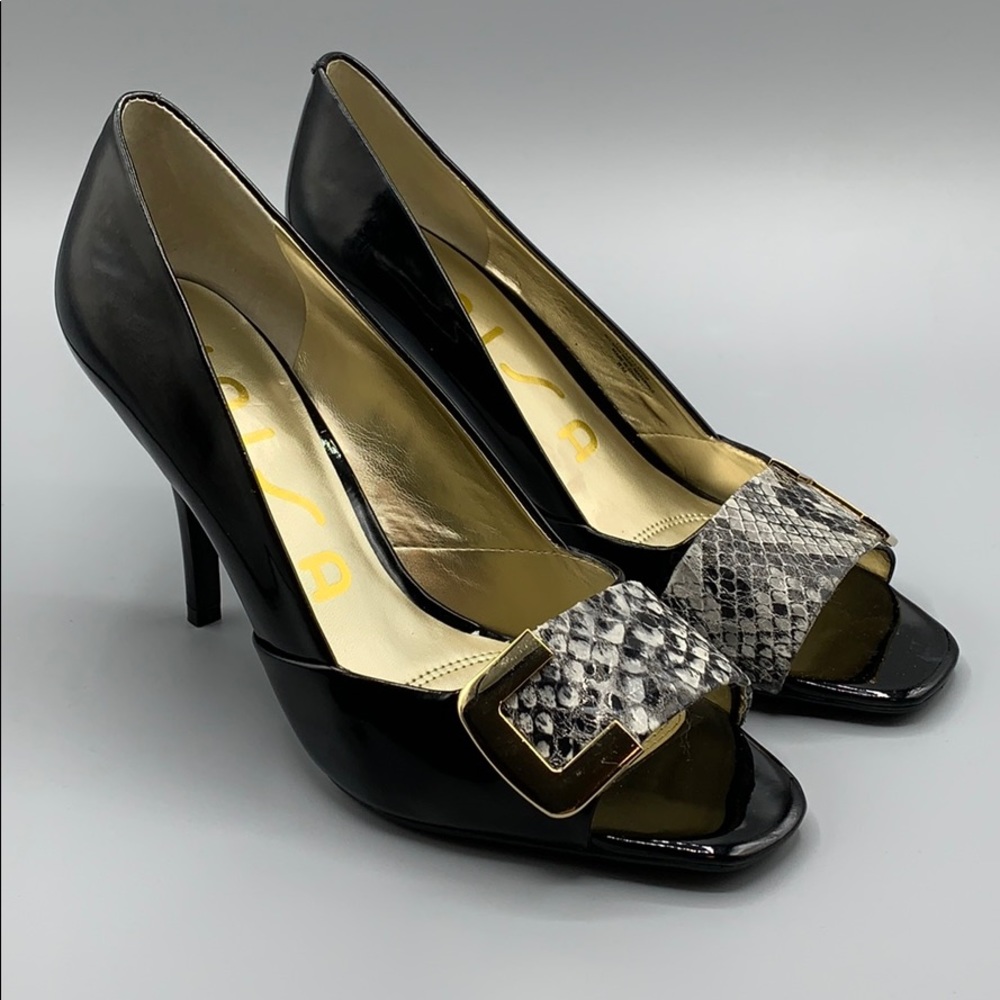 Unisa Patent Leather Open Toe Pumps